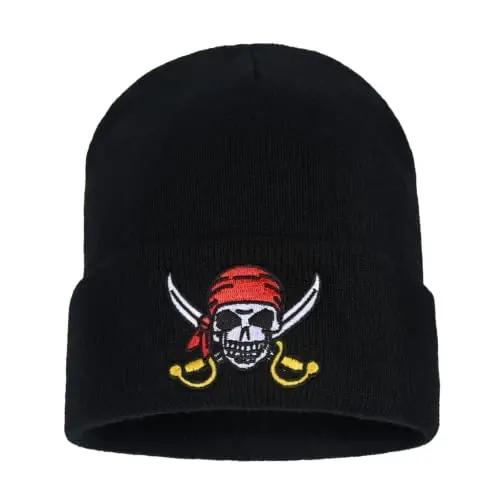 Zgboaht Embroidered Beanie for Men Women Stretch Knited Winter Hat Warm Cuffed Skeleton Hat Skull Cap 