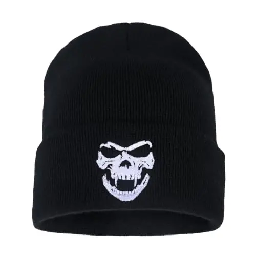 Zgboaht Embroidered Beanie for Men Women Stretch Knited Winter Hat Warm Cuffed Skeleton Hat Skull Cap 