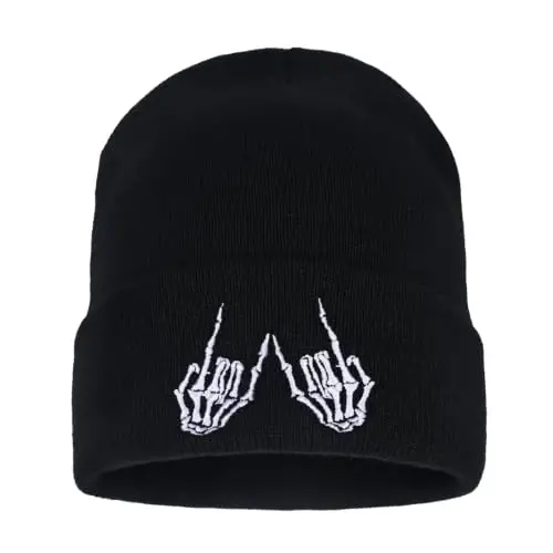 Zgboaht Embroidered Beanie for Men Women Stretch Knited Winter Hat Warm Cuffed Skeleton Hat Skull Cap - ZGBOAHT