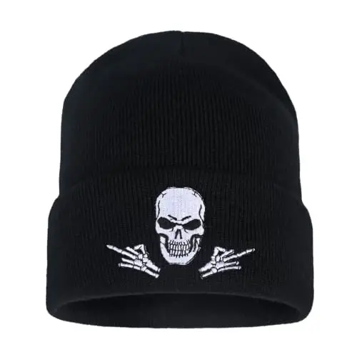 Zgboaht Embroidered Beanie for Men Women Stretch Knited Winter Hat Warm Cuffed Skeleton Hat Skull Cap 