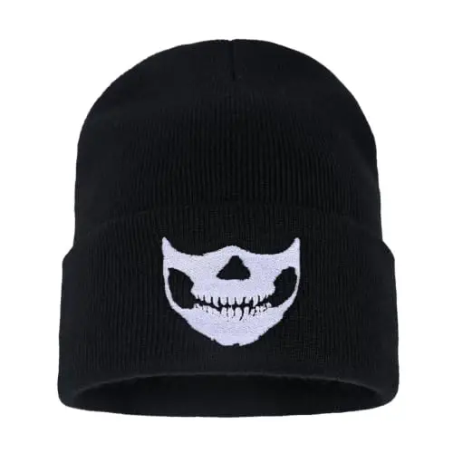 Zgboaht Embroidered Beanie for Men Women Stretch Knited Winter Hat Warm Cuffed Skeleton Hat Skull Cap 