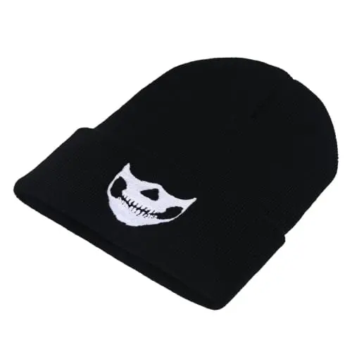Zgboaht Embroidered Beanie for Men Women Stretch Knited Winter Hat Warm Cuffed Skeleton Hat Skull Cap - 2