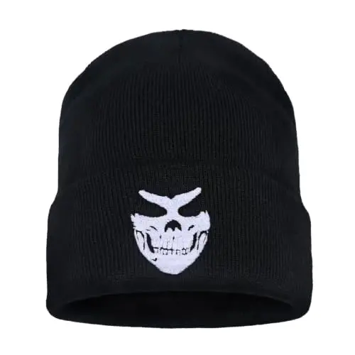 Zgboaht Embroidered Beanie for Men Women Stretch Knited Winter Hat Warm Cuffed Skeleton Hat Skull Cap 