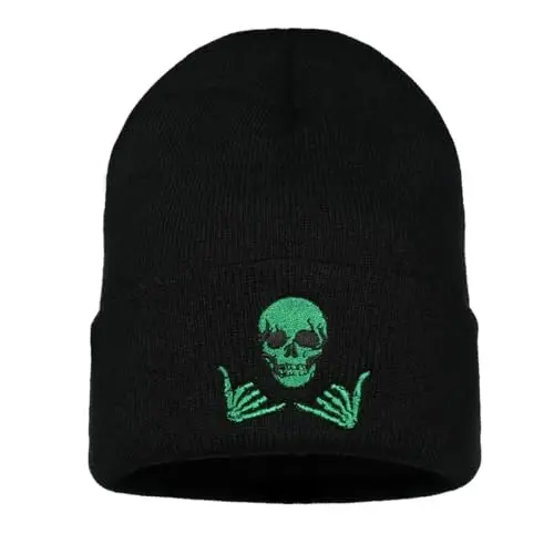Zgboaht Embroidered Beanie for Men Women Stretch Knited Winter Hat Warm Cuffed Skeleton Hat Skull Cap 
