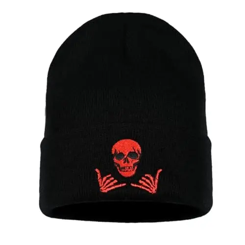 Zgboaht Embroidered Beanie for Men Women Stretch Knited Winter Hat Warm Cuffed Skeleton Hat Skull Cap 