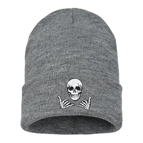 Zgboaht Embroidered Beanie for Men Women Stretch Knited Winter Hat Warm Cuffed Skeleton Hat Skull Cap - ZGBOAHT
