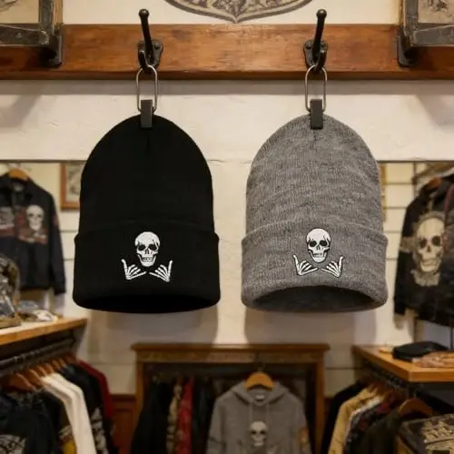 Zgboaht Embroidered Beanie for Men Women Stretch Knited Winter Hat Warm Cuffed Skeleton Hat Skull Cap - 3