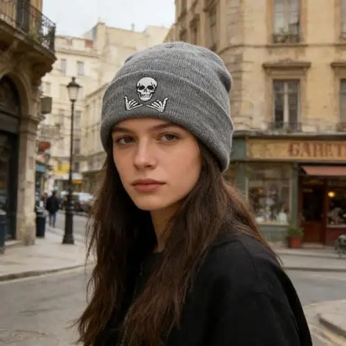 Zgboaht Embroidered Beanie for Men Women Stretch Knited Winter Hat Warm Cuffed Skeleton Hat Skull Cap - 6
