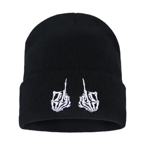 Zgboaht Embroidered Beanie for Men Women Stretch Knited Winter Hat Warm Cuffed Skeleton Hat Skull Cap 