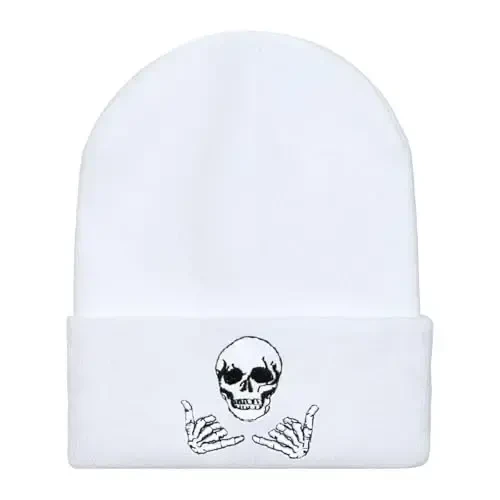 Zgboaht Embroidered Beanie for Men Women Stretch Knited Winter Hat Warm Cuffed Skeleton Hat Skull Cap - 2