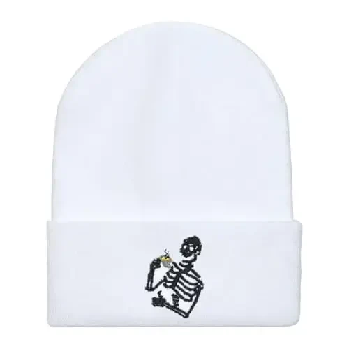 Zgboaht Embroidered Beanie for Men Women Stretch Knited Winter Hat Warm Cuffed Skeleton Hat Skull Cap - ZGBOAHT (1)