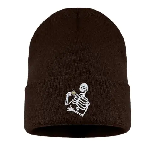 Zgboaht Embroidered Beanie for Men Women Stretch Knited Winter Hat Warm Cuffed Skeleton Hat Skull Cap 