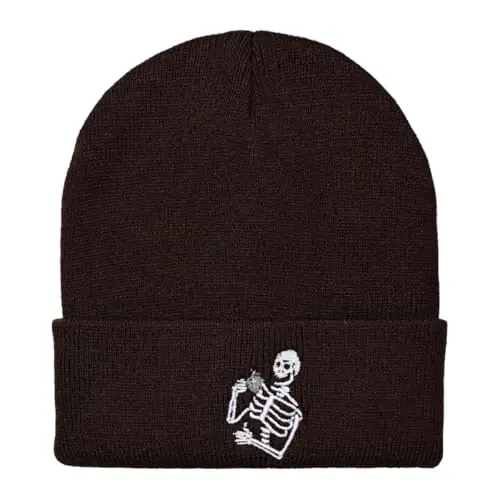Zgboaht Embroidered Beanie for Men Women Stretch Knited Winter Hat Warm Cuffed Skeleton Hat Skull Cap - ZGBOAHT (1)