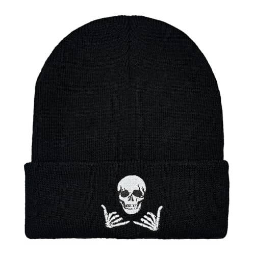 Zgboaht Embroidered Beanie for Men Women Stretch Knitted Winter Hat Warm Cuffed Skeleton Hat Skull Cap - 2