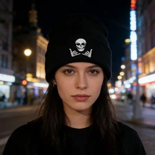 Zgboaht Erkaklar va Ayollar uchun Kashtado'zlik Beanie Stretch Trikotaj Qishki Shlyapa Issiq Manjetli Skelet Shlyapa Bosh suyagi Qalpog'i - 3