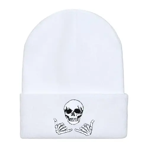 Zgboaht Embroidered Beanie for Men Women Stretch Knited Winter Hat Warm Cuffed Skeleton Hat Skull Cap - 2