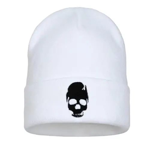 Zgboaht Embroidered Beanie for Men Women Stretch Knited Winter Hat Warm Cuffed Skeleton Hat Skull Cap 