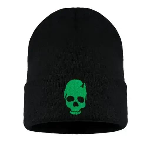 Zgboaht Embroidered Beanie for Men Women Stretch Knited Winter Hat Warm Cuffed Skeleton Hat Skull Cap 