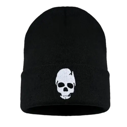 Zgboaht Embroidered Beanie for Men Women Stretch Knited Winter Hat Warm Cuffed Skeleton Hat Skull Cap 
