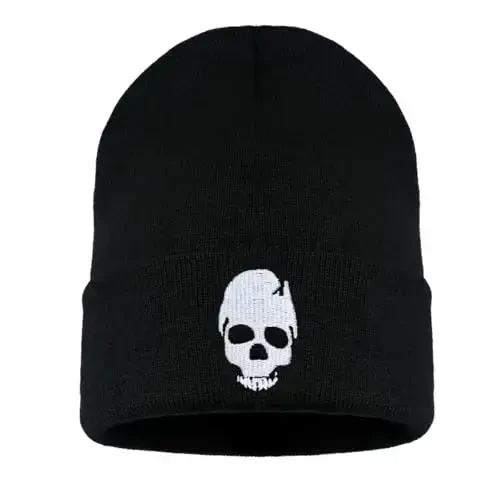 Zgboaht Embroidered Beanie for Men Women Stretch Knited Winter Hat Warm Cuffed Skeleton Hat Skull Cap - ZGBOAHT