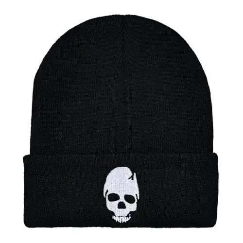 Zgboaht Embroidered Beanie for Men Women Stretch Knited Winter Hat Warm Cuffed Skeleton Hat Skull Cap - ZGBOAHT (1)