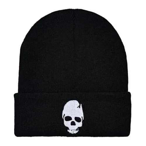 Zgboaht Embroidered Beanie for Men Women Stretch Knited Winter Hat Warm Cuffed Skeleton Hat Skull Cap - 2