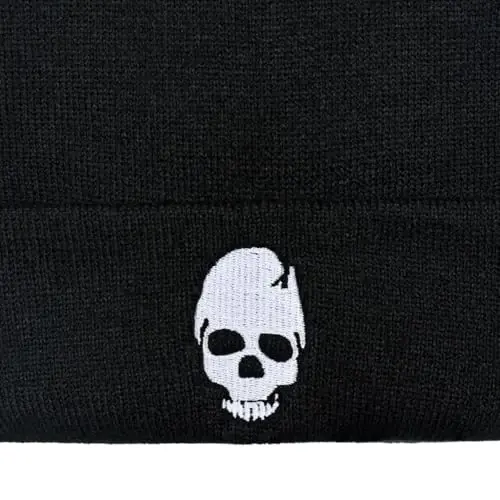 Zgboaht Embroidered Beanie for Men Women Stretch Knited Winter Hat Warm Cuffed Skeleton Hat Skull Cap - 3