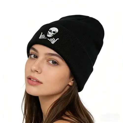 Zgboaht Embroidered Beanie for Men Women Stretch Knited Winter Hat Warm Cuffed Skeleton Hat Skull Cap - ZGBOAHT (1)
