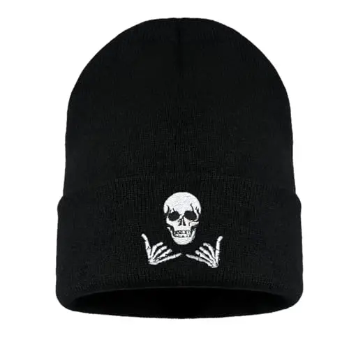 Zgboaht Embroidered Beanie for Men Women Stretch Knited Winter Hat Warm Cuffed Skeleton Hat Skull Cap 
