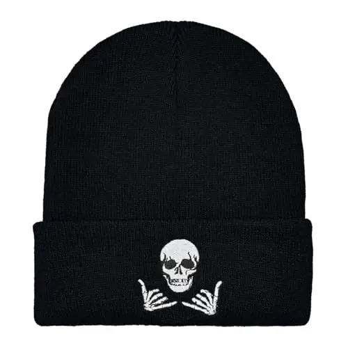 Zgboaht Embroidered Beanie for Men Women Stretch Knited Winter Hat Warm Cuffed Skeleton Hat Skull Cap - 2