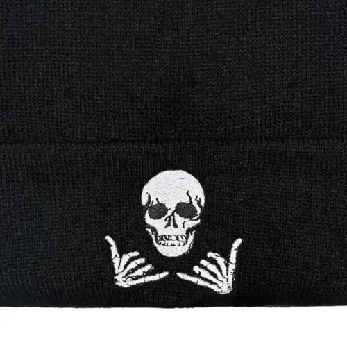 Zgboaht Embroidered Beanie for Men Women Stretch Knited Winter Hat Warm Cuffed Skeleton Hat Skull Cap - 3