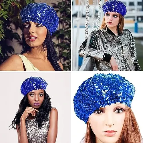 ZGMYC Ayollar Qizlar Moda Beanie Qalpog'i Festival Partiyasi Raqsi uchun Yaltiroq Sequinli Beret Shlyapa Kostyum Aksessuarlari - 3