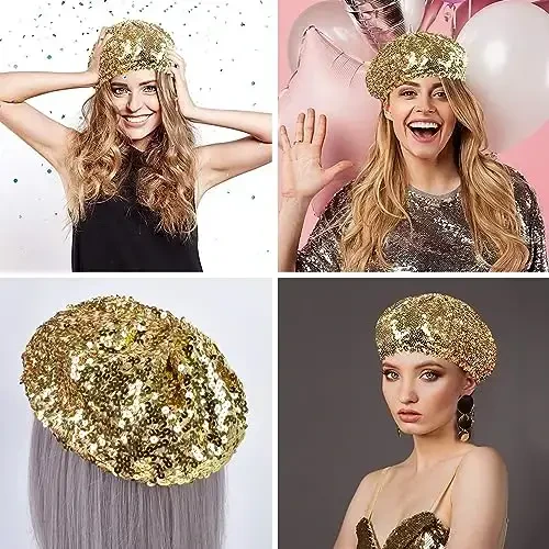 ZGMYC Ayollar uchun porloq sequinli beret shlyapa Qizlar moda shapka Festival partiyasi raqsi uchun kostyum aksessuarlari - 3