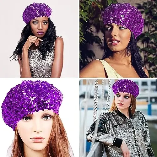 ZGMYC Ayollar uchun yorqin sequinli beret shlyapa Qizlar moda shapka Festival partiyasi raqsi uchun kostyum aksessuarlari - 3