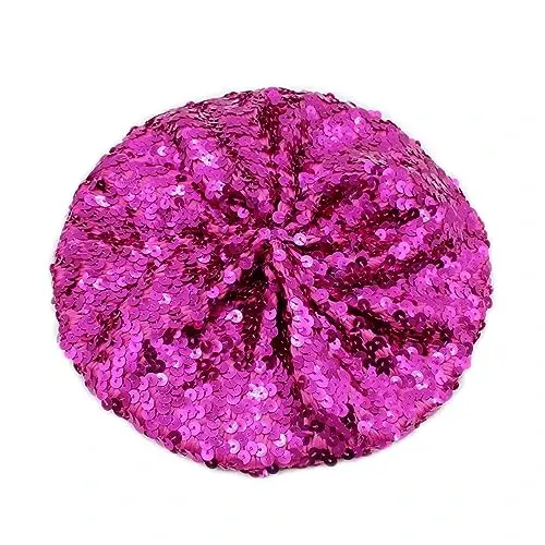 ZGMYC Shiny Sequin Beret Hat for Women Glitter Beanie Hats Party Costume Headwear Carnival Accessories - 1