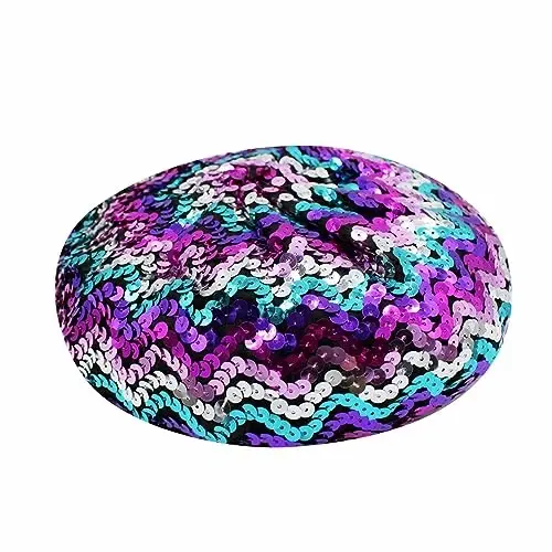 ZGMYC Shiny Sequin Beret Hat for Women Glitter Beanie Hats Party Costume Headwear Carnival Accessories - 6