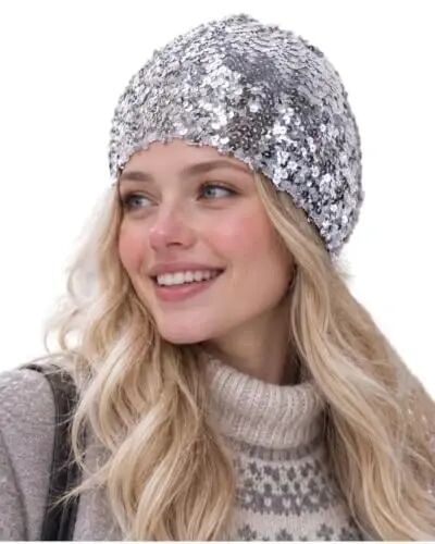 ZGMYC Shiny Sequin Beret Hat for Women Glitter Beanie Hats Party Costume Headwear Carnival Accessories - ZGMYC