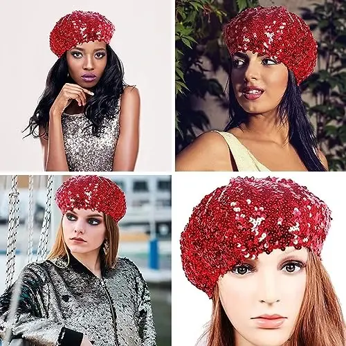 ZGMYC Yaltiroq Sekin Bere Şapkalari Ayollar va Qizlar uchun Moda Binni Qopqoq Kostyum Aksessuarlari Festival Bayram Raqsi uchun - 3