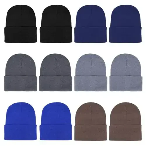 ZH 12-Pack Erkaklar va ayollar uchun trikotaj qishki shapka, issiq va qulay manjetli bosh suyagi qopqoqlari, ommaviy xarid - 1