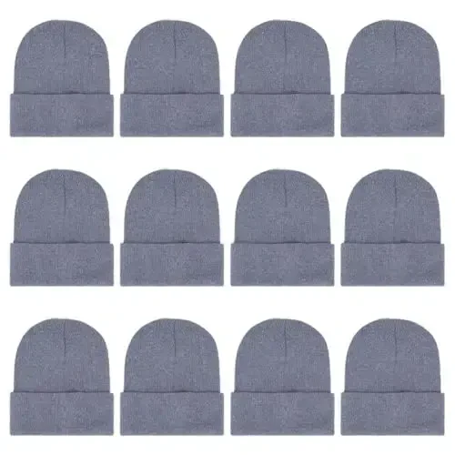 ZH 12-Pack Erkaklar va Ayollar uchun Trikotaj Qishki Shapka, Issiq va Qulay Manjetli Bosh Suyagi Shapkalari, Ommaviy Xarid - 1