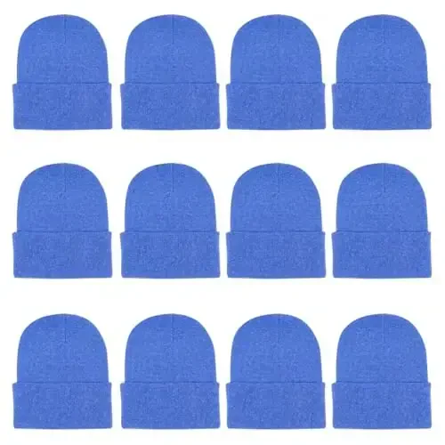 ZH 12-Pack Erkaklar va ayollar uchun trikotaj qishki shapkalar, issiq va qulay manjetli bosh suyagi qopqoqlari, ommaviy xarid 