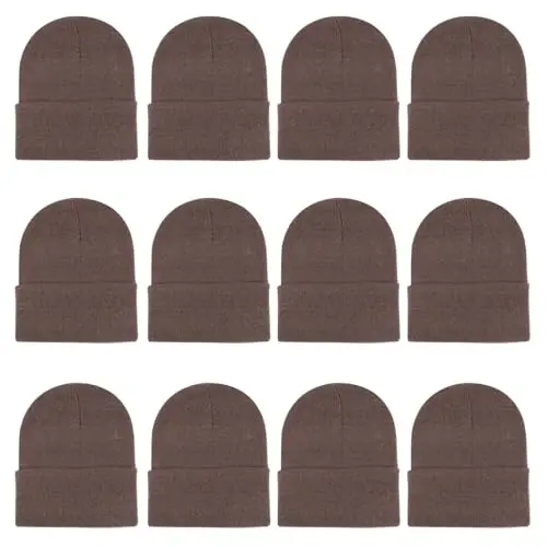 ZH 12-Pack Knitted Winter Beanie Hats for Men and Women, Warm and Cozy Cuffed Skull Caps, Bulk Purchase - ZH