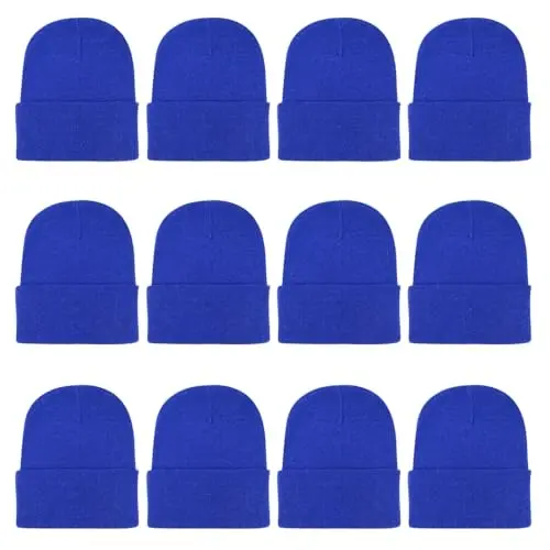 ZH 12-Pack Knitted Winter Beanie Hats for Men and Women, Warm and Cozy Cuffed Skull Caps, Bulk Purchase - ZH