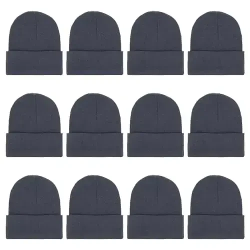 ZH 12-Pack Knitted Winter Beanie Hats for Men and Women, Warm and Cozy Cuffed Skull Caps, Bulk Purchase - 1