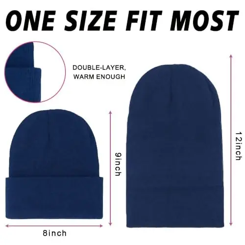 ZH 12-Pack Knitted Winter Beanie Hats for Men and Women, Warm and Cozy Cuffed Skull Caps, Bulk Purchase - 2
