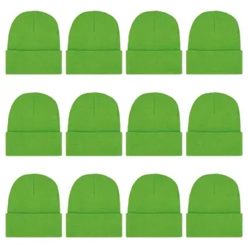 ZH 12-Pack Knitted Winter Beanie Hats for Men and Women, Warm and Cozy Cuffed Skull Caps, Bulk Purchase - 1