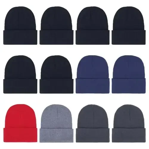 ZH 12-Pack Knitted Winter Beanie Hats for Men and Women, Warm and Cozy Cuffed Skull Caps, Bulk Purchase - 1