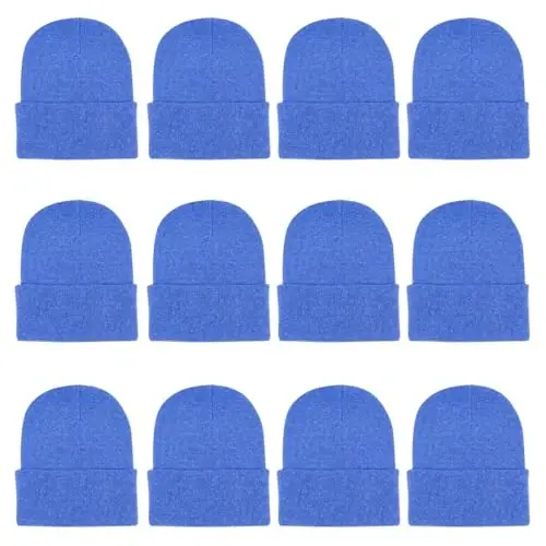ZH 12-Pack Knitted Winter Beanie Hats for Men and Women, Warm and Cozy Cuffed Skull Caps, Bulk Purchase - 1