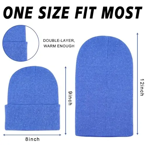 ZH 12-Pack Knitted Winter Beanie Hats for Men and Women, Warm and Cozy Cuffed Skull Caps, Bulk Purchase - 2