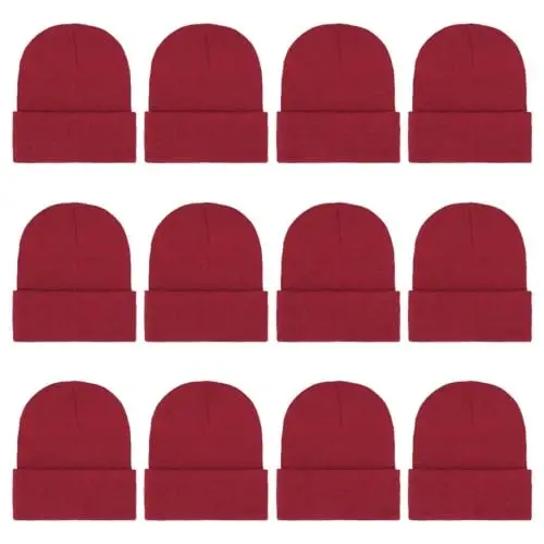ZH 12-Pack Knitted Winter Beanie Hats for Men and Women, Warm and Cozy Cuffed Skull Caps, Bulk Purchase 